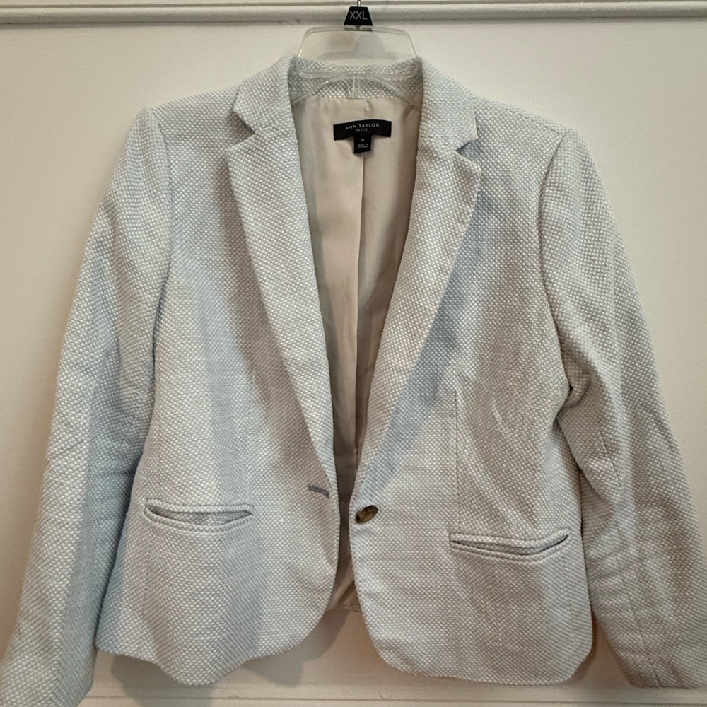 Ann Taylor Textured One-Button Blazer in Light Blue